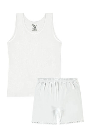 Öts Kız Çocuk Kalınaskı Atlet Boxer Ribana Beyaz (%100 Pamuk )