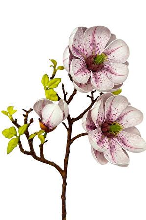 Yapay Çiçek Pembe Açık Eva Manolya 2 Çiçek 1 Tomurcuk Uzun Dal Çiçek Flowers 55cm Gerçeksi Doku