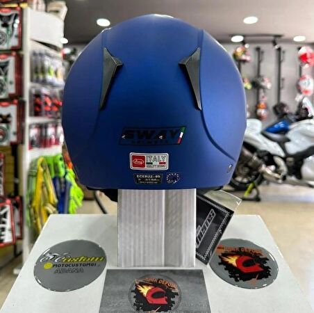 Sway 715 Şeffaf Vizörlü Yarım Motosiklet Scooter Kaskı L Beden Solid Metalic Blue