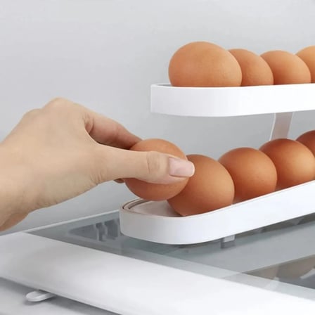2 Katlı Otomatik Buzdolabı Yumurtalık Kayar Raflı Yumurta Standı Pratik Saklama Kabı