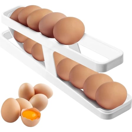 2 Katlı Otomatik Buzdolabı Yumurtalık Kayar Raflı Yumurta Standı Pratik Saklama Kabı