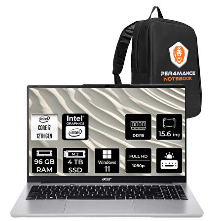 Acer Aspire Lite i7 12650H 96GB DDR5 4TB SSD 15.6" FHD W11H Dizüstü Bilgisayar & PER4 Çanta