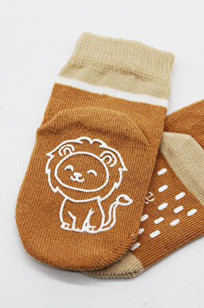 Bistyle Hayvan Figürlü Kaymaz Erkek Soket Çorap 2'Li BS10119 Hardal