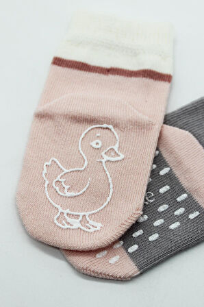 Bistyle Hayvan Figür Kaymaz Kız Soket Çorap 2'Li BS10120 Gri