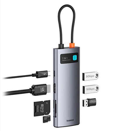 Baseus PD 100W 7in1 Type-C to Dönüştürücü Hub Type-C to HDMI4K@60Hz 3*USB3.0 SD/TF Ekran Yansıtmalı