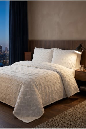 Miar Krem Şönil İskandinav Yatak Örtüsü Takımı 250 x 260 cm Valonlu Model