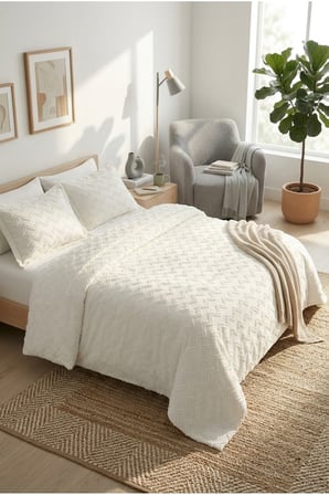 Miar Krem Şönil İskandinav Yatak Örtüsü Takımı 250 x 260 cm Valonlu Model