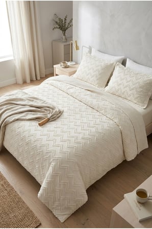 Miar Krem Şönil İskandinav Yatak Örtüsü Takımı 250 x 260 cm Valonlu Model