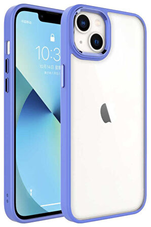 Apple iPhone 14 Plus Kılıf Ekran ve Kamera Çıkıntılı Kenarları Renkli Şeffaf Kapak