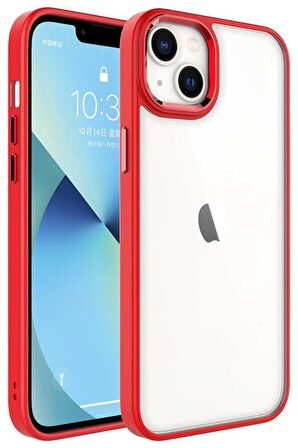 Apple iPhone 14 Plus Kılıf Ekran ve Kamera Çıkıntılı Kenarları Renkli Şeffaf Kapak