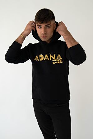 ADANA MAFIA Kapşonlu Siyah Unisex Sweatshirt Hoodie Polar - XLARGE