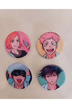 Jujutsu Kaisen Gojo Kugisaki Yuuji Megumi Anime Buton Rozet 37mm 4 adet