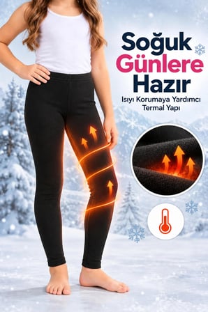 Kız Çocuk Termal Tayt (Tutku Yetkili Satıcısı) 1 Adet Siyah Uzun Paçalı Kışlık İçlik Alt 