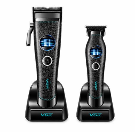 V-880-S2 Profesyonel Saç Sakal Tıraş Makinesi Seti BLDC Motor DLC Bıçak 2'li Clipper Trimmer Combo - Siyah Karbon