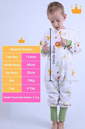 Begisa 2-8 Yaş 1 Tog Pazen Çocuk Uyku Tulumu Unisex Uzun Kollu Uyku Tulumu