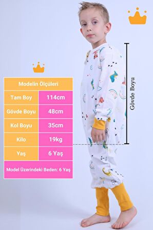 Begisa 2-8 Yaş 1 Tog Pazen Çocuk Uyku Tulumu Unisex Uzun Kollu Uyku Tulumu