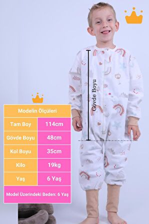 Begisa 2-8 Yaş 1 Tog Pazen Çocuk Uyku Tulumu Unisex Uzun Kollu Uyku Tulumu