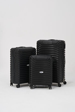 Keo-Plus Siyah 3 lü Set Silikon Kırılmaz PP Valiz
