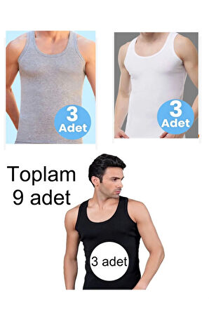 9'LU SİYAH GRİ BEYAZ ERKEK ATLET