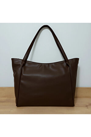 Geniş Şık Kadın Deri Omuz Çantası