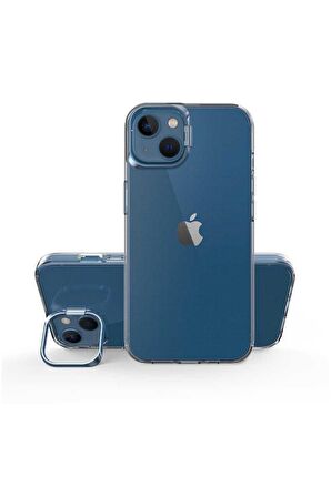 Apple iPhone 14 Plus Kılıf Renkli Kamera Lens Stand Olan Lüx Şeffaf Kapak