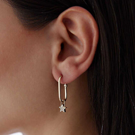 Kilit Yıldız Sallantılı Ataç Küpe