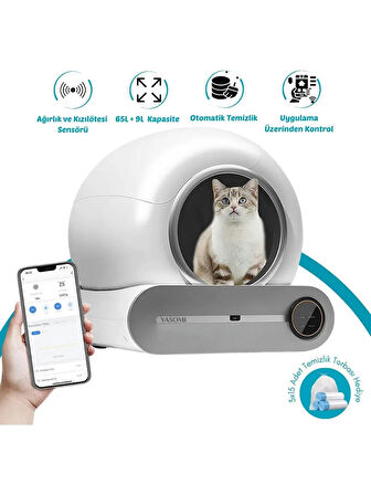 Yasomi Smart Cat Cleaner 65L Hacim 9L Kapasiteli ve Wifi Uygulama Bağlantılı Kedi Tuvaleti