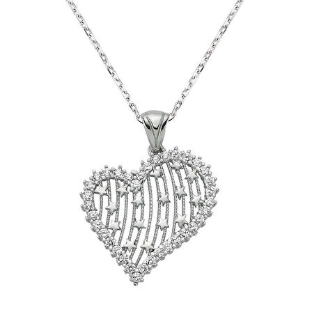 925 Ayar Gümüş Kalpli Kadın Gümüş Kolye