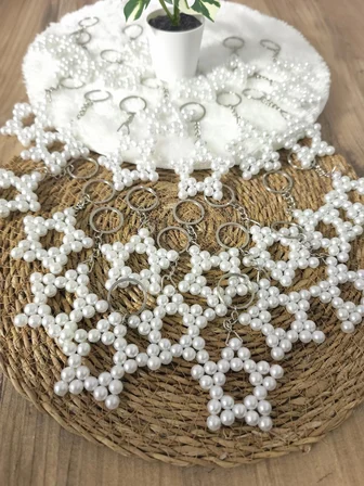Pamuğum Atelier Yıldız Tasarımlı İnci Boncuk (8mm) Yıldız Anahtarlık Hediyeliği (15 Adet)