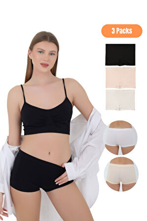 Kadın Mikro Fiber Kısa Boxer - 3'lü Özel Paket (Siyah, Beyaz, Ten Renk)