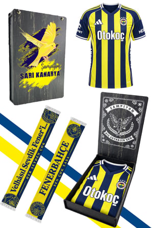 Fenerbahçe Orijinal Lisanslı 2025/26 Çubuklu Forma + Şal Kaşkol Set Hediyeli Ahşap Kutu