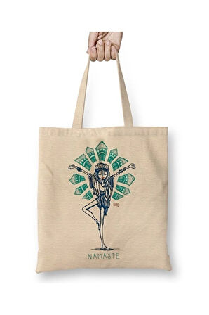 Namaste Yoga Bez Çanta Uzun Saplı Alışveriş Çantası Plaj Çantası