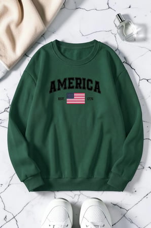 Unisex Baskılı Bisiklet Yaka Sweatshirt