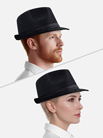 Yazlık Kumaş Siyah Fötr Trilby Şapka