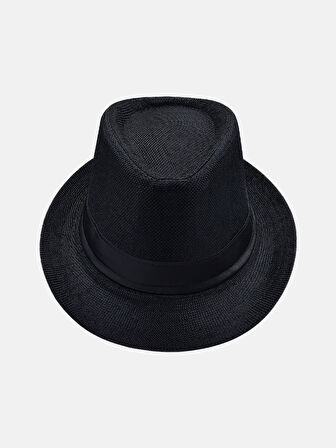  Yazlık Kumaş Siyah Fötr Trilby Şapka