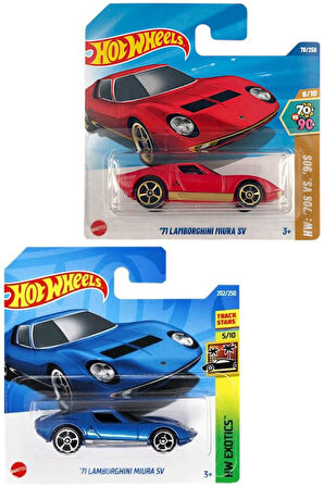 2 Araç Hot Wheels 71 Lamborghini Miura Sv Set - Lacivert & Kırmızı (1/64)