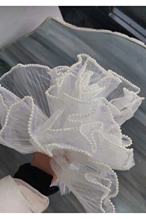 İncili Fırfır plise tül ,gelin cicegi icin ,çiçek tülü 50 cm