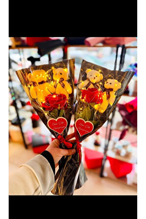 Kadınlar Gününe Özel hediye ayıcık gül buketi ledli