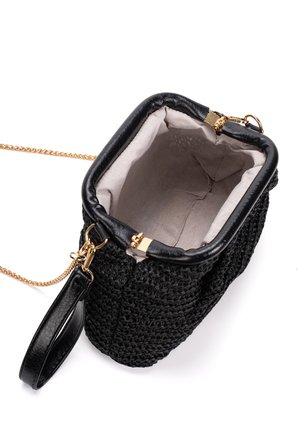 Kadın Burslu Hasır Çanta Portföy Clutch Siyah Omuz Çantası El ve Omuz Askılı Hasır Çanta