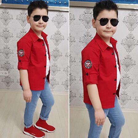 MODAVALS 4 PARÇA GÖMLEKLİ ERKEK ÇOCUK TAKIM - KIRMIZI