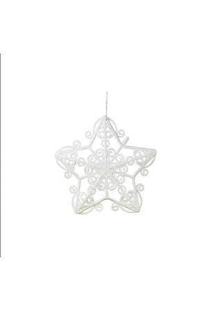 Yılbaşı Süsü Simli Dantel Desenli Yıldız Beyaz 15 cm
