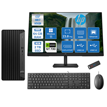 Hp Pro Tower 400 G9 Intel Core I7 14700 64GB Ddr5 2tb SSD 23.8" Fhd Windows 11 Pro Nvidia GT730-4GB Masaüstü Bilgisayar 235V5M2ESGT730P29 + Zetta USB Bellek