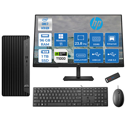 Hp Pro Tower 400 G9 Intel Core I7 14700 96GB Ddr5 1tb SSD 23.8" Fhd Windows 11 Pro Quadro T1000-4GB Masaüstü Bilgisayar 235V5M2EST1000P03 + Zetta USB Bellek