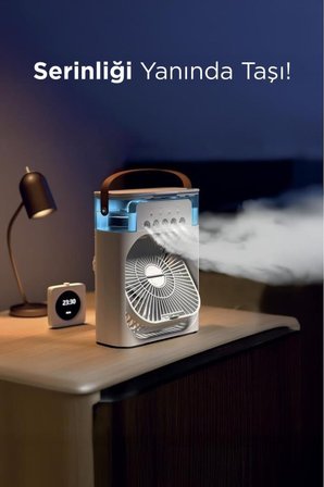 Type-C Girişli Masaüstü Mini Klima Gece Lambalı Buharlı Hava Soğutucu Vantilatör 3 Kademeli Taşinabilir Soğutucu 600 Ml