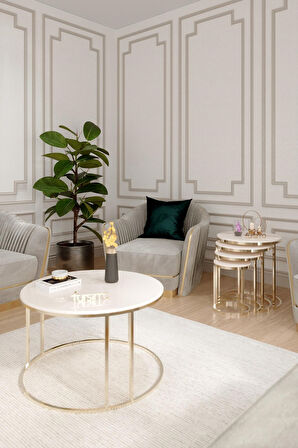 FURSİMO ELEGANTE ORTA SEHPA KREM MDF GOLD AYAK 