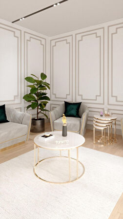 FURSİMO ELEGANTE ORTA SEHPA KREM MDF GOLD AYAK 