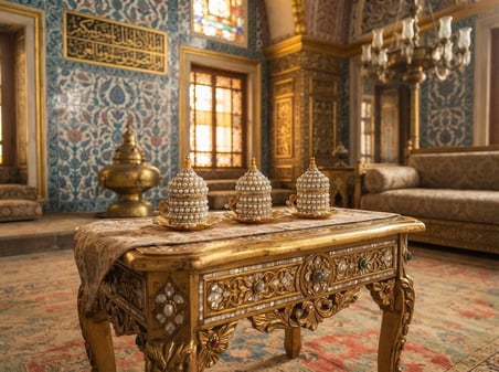 LUDIA 12 Parça 3'lü Set İncili Boncuk ve Taş İşlemeli Lüks Türk Kahvesi Fincanı Takımı