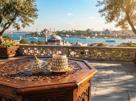 LUDIA 12 Parça 3'lü Set İncili Boncuk ve Taş İşlemeli Lüks Türk Kahvesi Fincanı Takımı