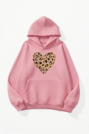 Unisex Yumuşak Dokulu Leopar Kalop Baskılı Tasarım Oversize 3 İplik Hoodie Sweatshirt