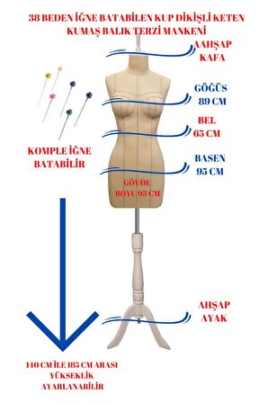 Profesyonel 38 Beden Iğne Batabilen Balık Göğüs Punto Kup Dikişli Terzi Mankeni Prova Mankeni